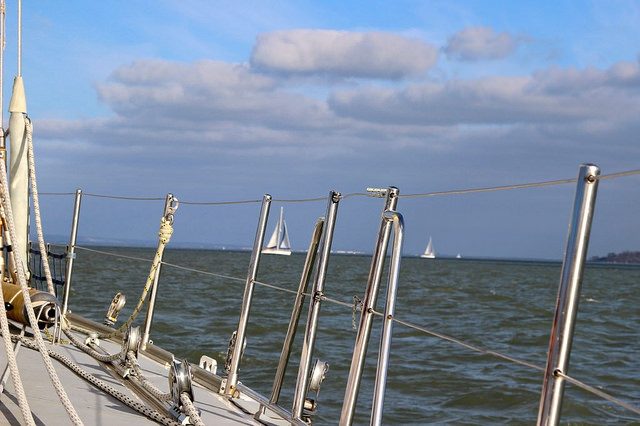 View from a yacht deck out across the Solent