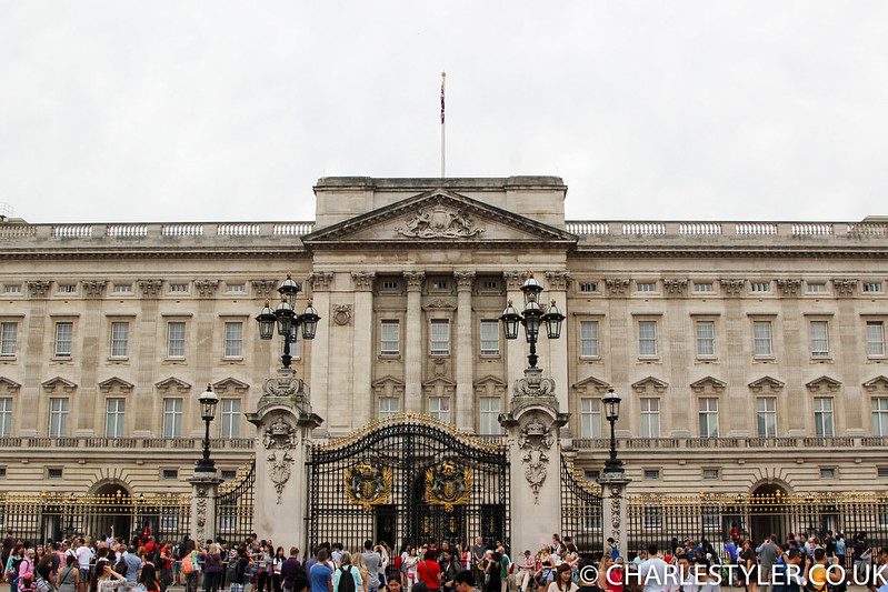 Crowds gathered at Buckingham Palace